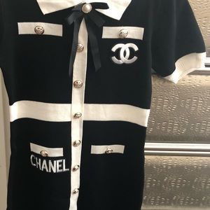 CHANEL black and off white knit dress with Tags.